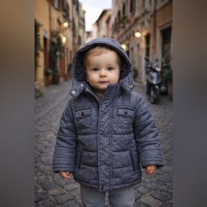 Birba Italian Quilted Puffer Coat, Detachable Hood Fleece Lined, 12M, MSRP $100+